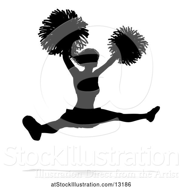 Vector Illustration of Silhouetted Cheerleader with a Reflection or Shadow, on a White Background