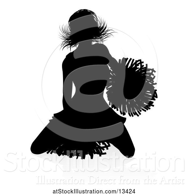 Vector Illustration of Silhouetted Cheerleader with a Reflection or Shadow, on a White Background
