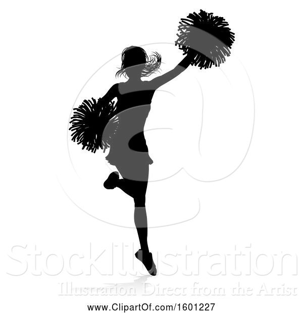 Vector Illustration of Silhouetted Cheerleader, with a Reflection or Shadow, on a White Background