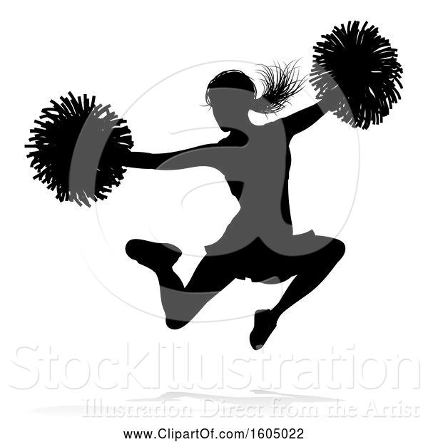 Vector Illustration of Silhouetted Cheerleader, with a Reflection or Shadow, on a White Background