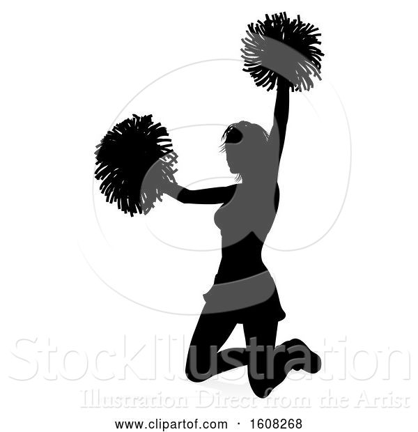 Vector Illustration of Silhouetted Cheerleader, with a Reflection or Shadow, on a White Background