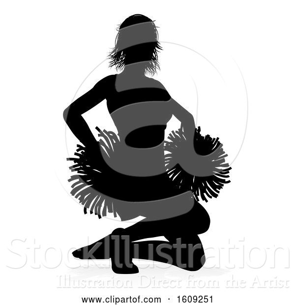 Vector Illustration of Silhouetted Cheerleader, with a Reflection or Shadow, on a White Background