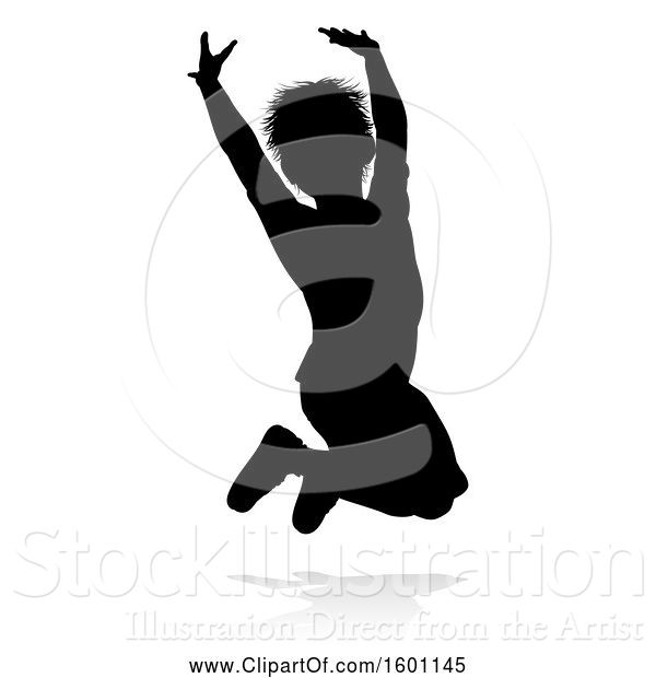 Vector Illustration of Silhouetted Child Jumping, with a Shadow, on a White Background