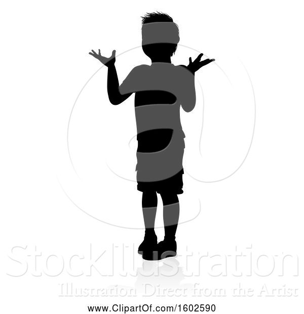 Vector Illustration of Silhouetted Child Shrugging, with a Shadow, on a White Background