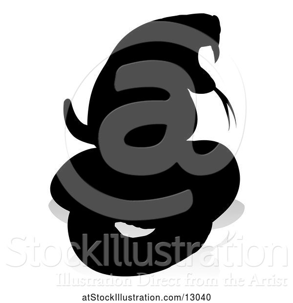 Vector Illustration of Silhouetted Cobra Snake, with a Reflection or Shadow, on a White Background