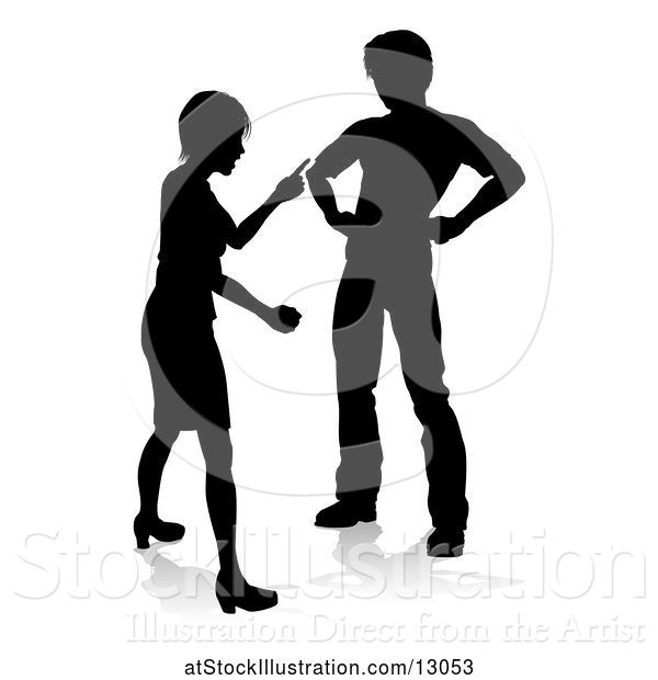 Vector Illustration of Silhouetted Couple Fighting, with a Reflection or Shadow, on a White Background