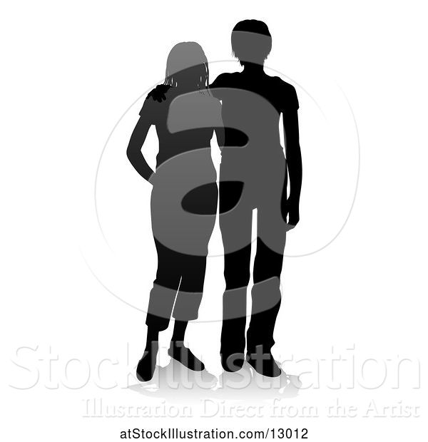 Vector Illustration of Silhouetted Couple, with a Reflection or Shadow, on a White Background