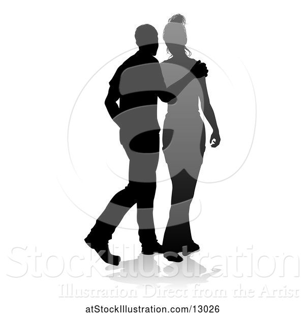 Vector Illustration of Silhouetted Couple, with a Reflection or Shadow, on a White Background