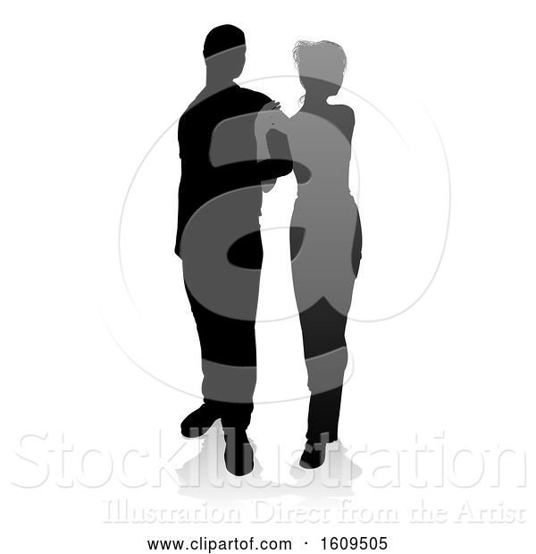 Vector Illustration of Silhouetted Couple, with a Reflection or Shadow, on a White Background