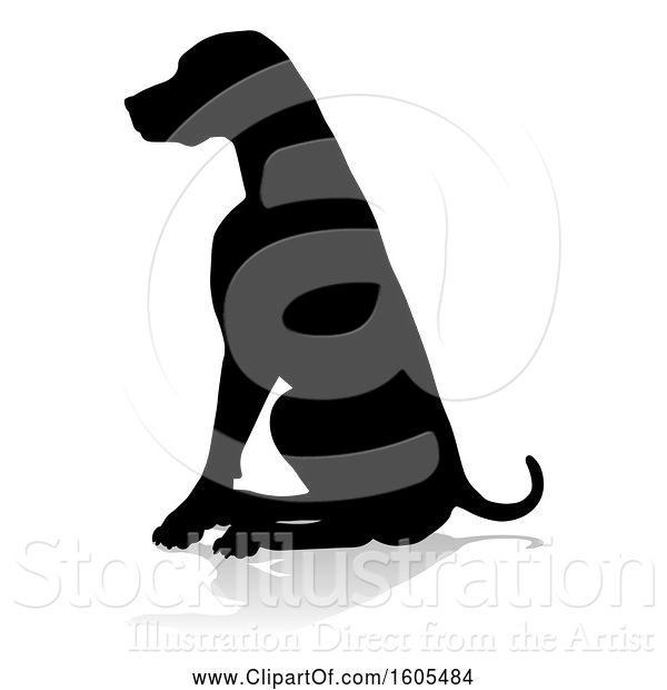 Vector Illustration of Silhouetted Dog, with a Reflection or Shadow, on a White Background