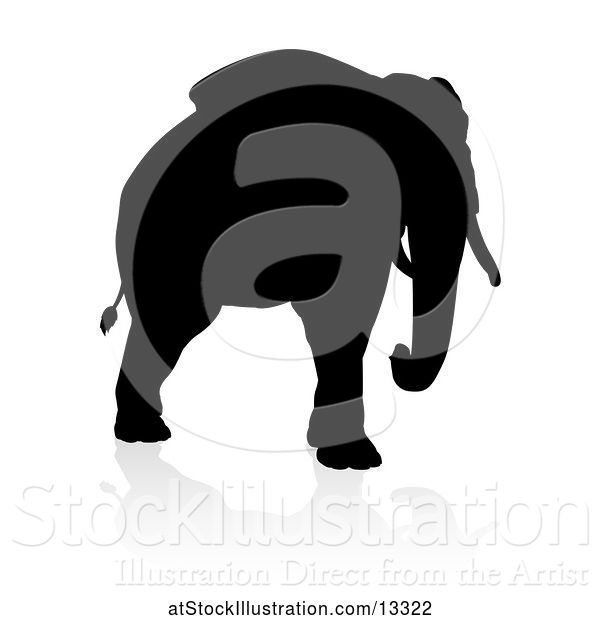 Vector Illustration of Silhouetted Elephant, with a Reflection on a White Background