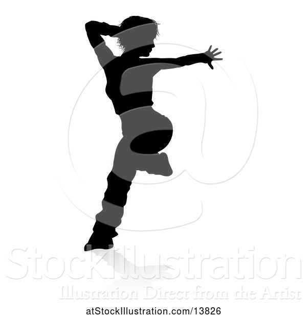 Vector Illustration of Silhouetted Female Dancer in Action, with a Reflection or Shadow