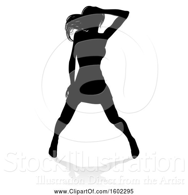 Vector Illustration of Silhouetted Female Dancer in Heels, with a Shadow, on a White Background