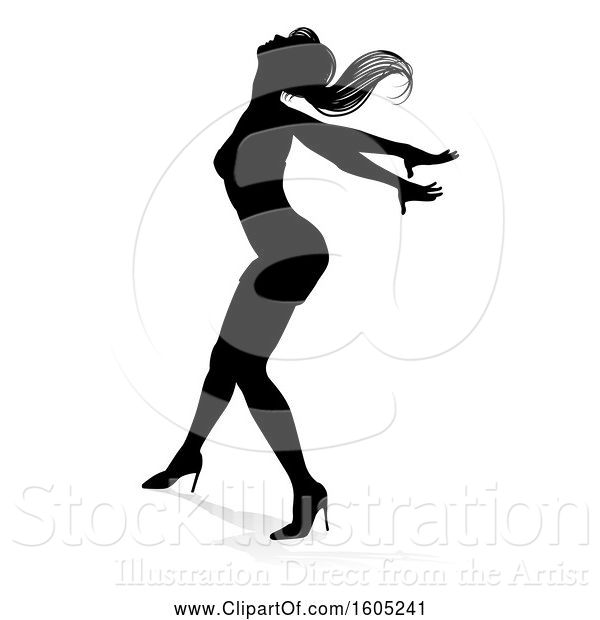 Vector Illustration of Silhouetted Female Dancer in Heels, with a Shadow, on a White Background