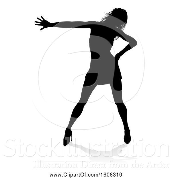 Vector Illustration of Silhouetted Female Dancer in Heels, with a Shadow, on a White Background