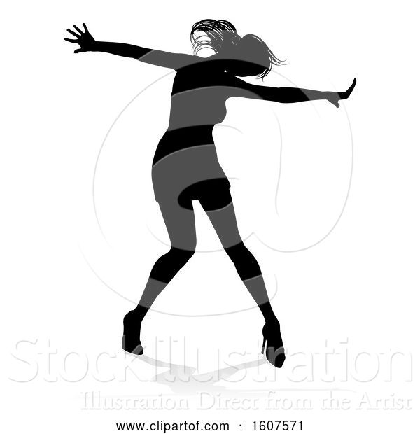 Vector Illustration of Silhouetted Female Dancer in Heels, with a Shadow, on a White Background