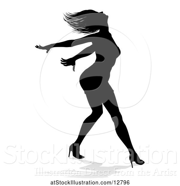 Vector Illustration of Silhouetted Female Dancer, with a Reflection or Shadow, on a White Background