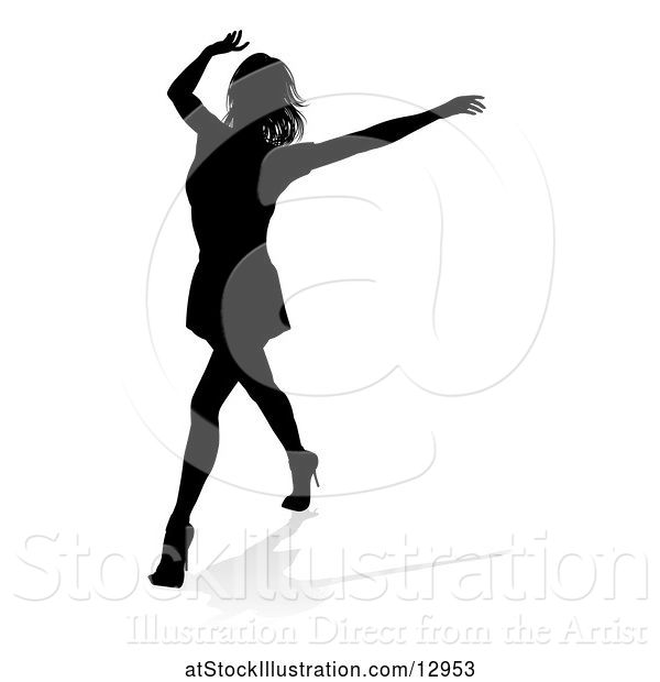 Vector Illustration of Silhouetted Female Dancer, with a Reflection or Shadow, on a White Background