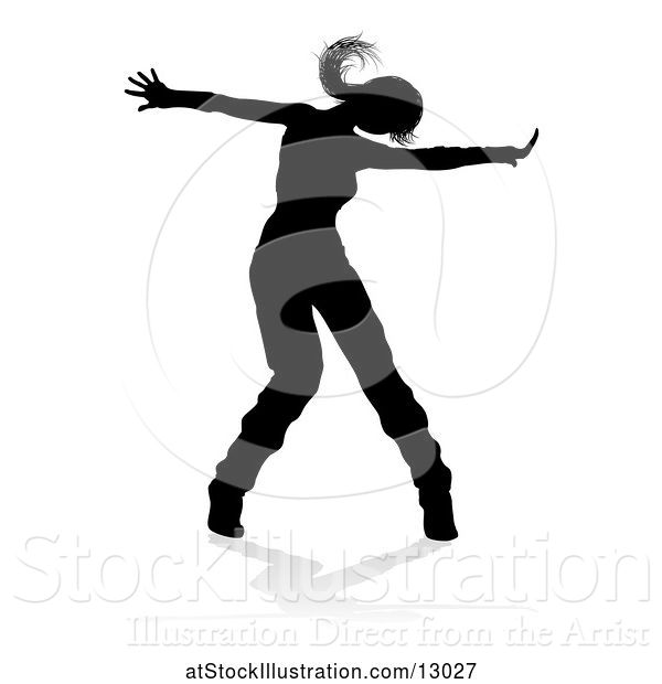 Vector Illustration of Silhouetted Female Dancer, with a Reflection or Shadow, on a White Background