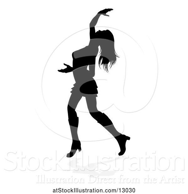 Vector Illustration of Silhouetted Female Dancer, with a Reflection or Shadow, on a White Background