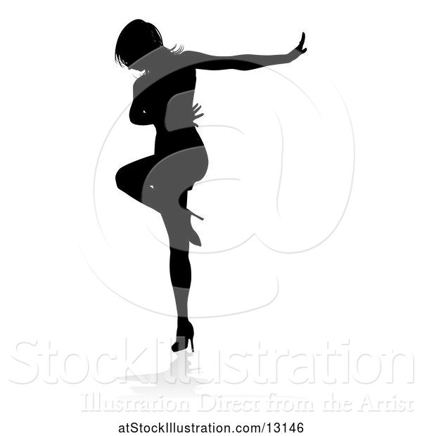Vector Illustration of Silhouetted Female Dancer with a Reflection or Shadow, on a White Background