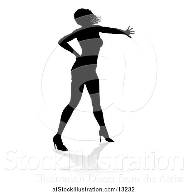 Vector Illustration of Silhouetted Female Dancer with a Reflection or Shadow, on a White Background