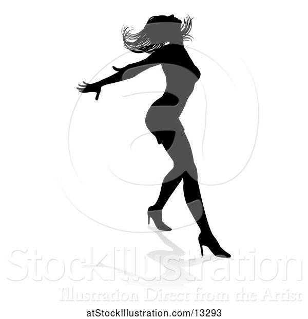 Vector Illustration of Silhouetted Female Dancer with a Reflection or Shadow, on a White Background