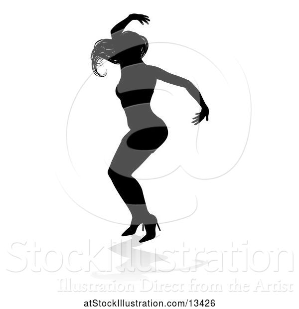 Vector Illustration of Silhouetted Female Dancer with a Reflection or Shadow, on a White Background