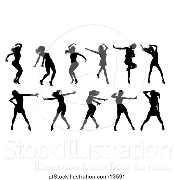 Vector Illustration of Silhouetted Female Dancers