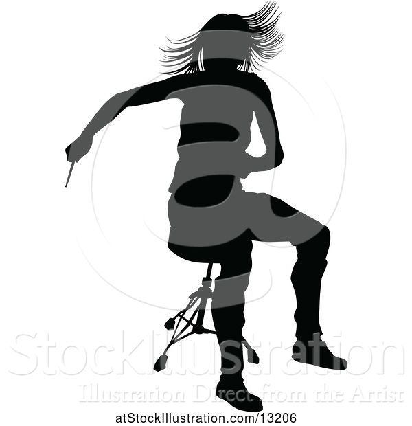 Vector Illustration of Silhouetted Female Drummer