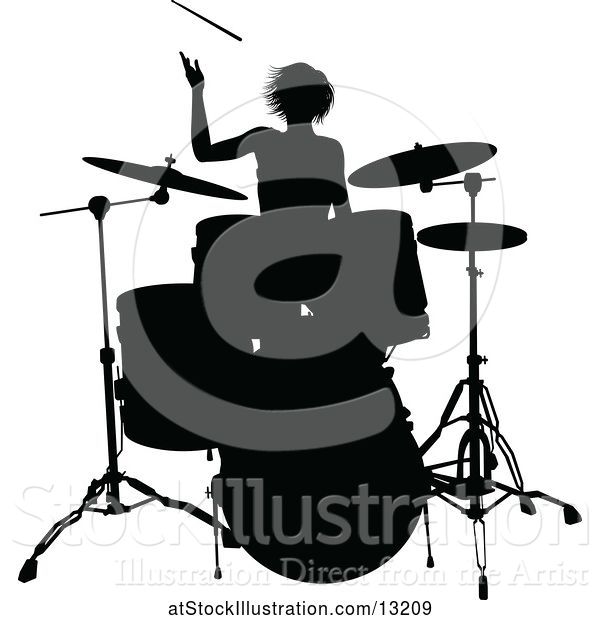 Vector Illustration of Silhouetted Female Drummer