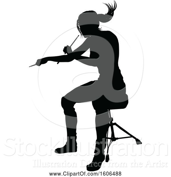 Vector Illustration of Silhouetted Female Drummer