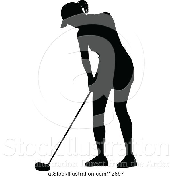 Vector Illustration of Silhouetted Female Golfer