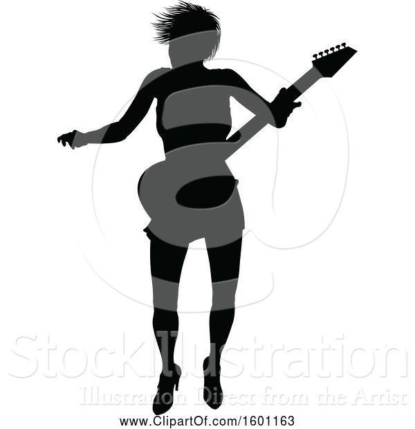Vector Illustration of Silhouetted Female Guitarist