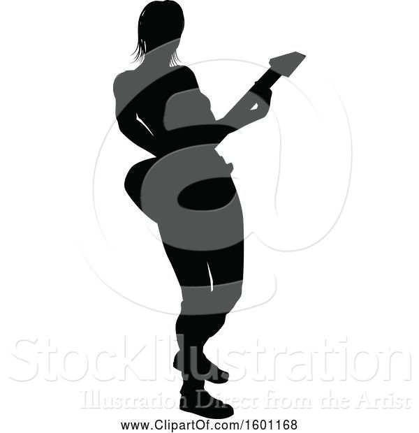 Vector Illustration of Silhouetted Female Guitarist