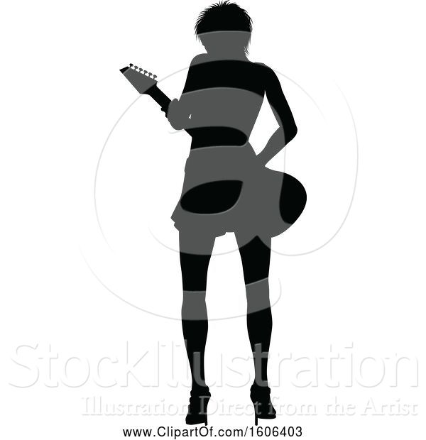 Vector Illustration of Silhouetted Female Guitarist