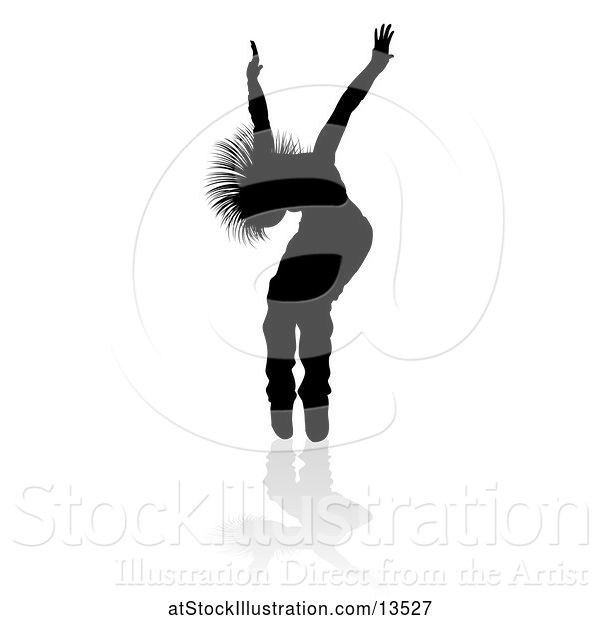 Vector Illustration of Silhouetted Female Hip Hop Dancer with a Reflection or Shadow, on a White Background