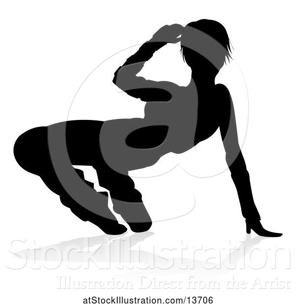 Vector Illustration of Silhouetted Female Hip Hop Dancer with a Reflection or Shadow, on a White Background