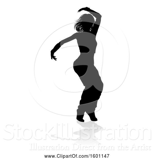 Vector Illustration of Silhouetted Female Hip Hop Dancer, with a Reflection or Shadow, on a White Background