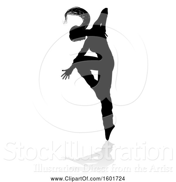 Vector Illustration of Silhouetted Female Hip Hop Dancer, with a Reflection or Shadow, on a White Background