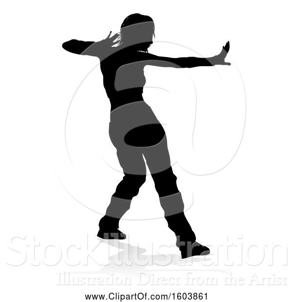 Vector Illustration of Silhouetted Female Hip Hop Dancer, with a Reflection or Shadow, on a White Background