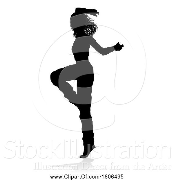 Vector Illustration of Silhouetted Female Hip Hop Dancer, with a Reflection or Shadow, on a White Background