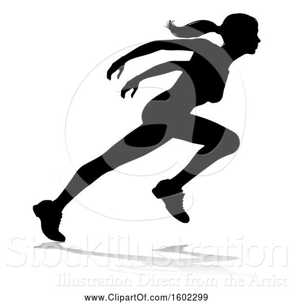 Vector Illustration of Silhouetted Female Runner, with a Reflection or Shadow, on a White Background
