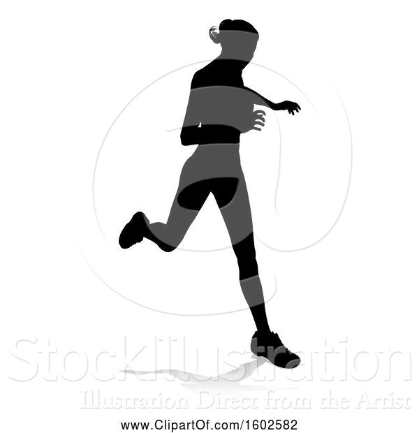 Vector Illustration of Silhouetted Female Runner, with a Reflection or Shadow, on a White Background