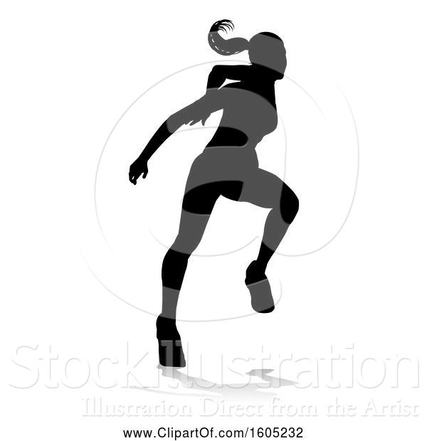 Vector Illustration of Silhouetted Female Runner, with a Reflection or Shadow, on a White Background