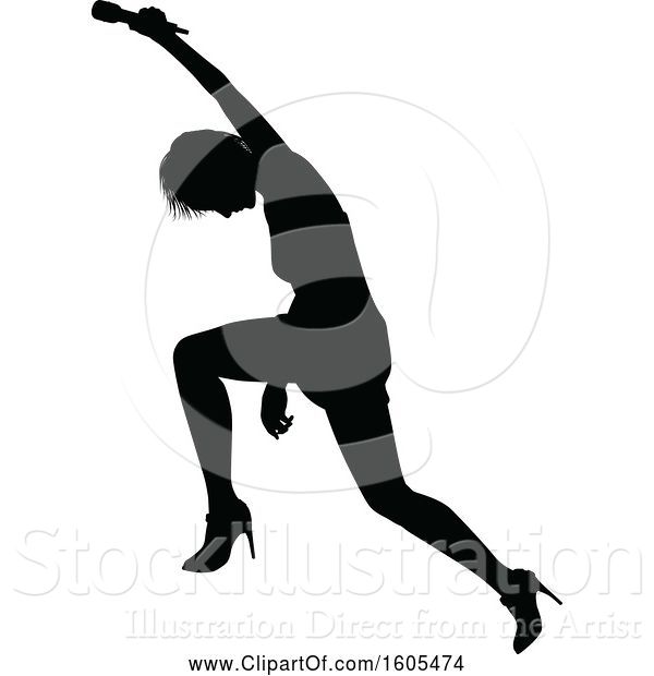 Vector Illustration of Silhouetted Female Singer