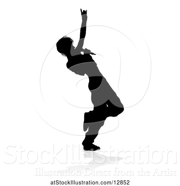 Vector Illustration of Silhouetted Female Singer, with a Reflection or Shadow, on a White Background