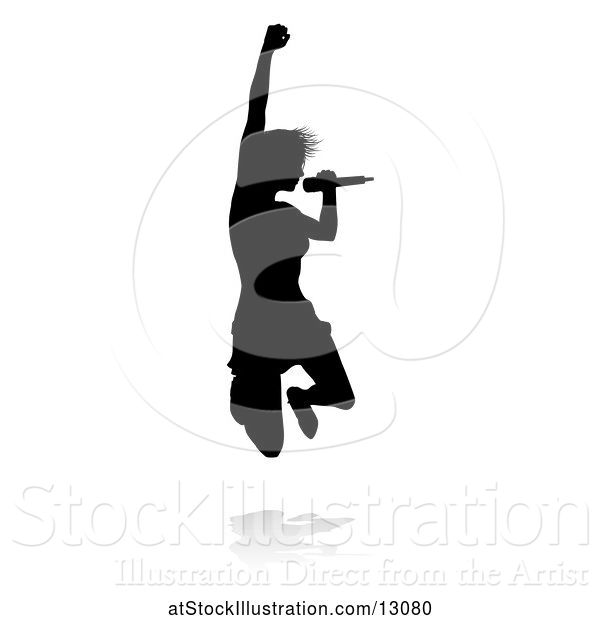 Vector Illustration of Silhouetted Female Singer with a Reflection or Shadow, on a White Background