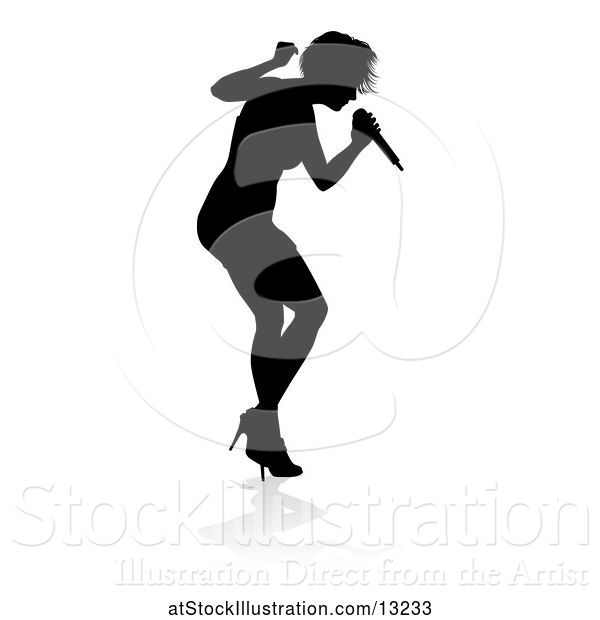 Vector Illustration of Silhouetted Female Singer, with a Reflection or Shadow, on a White Background