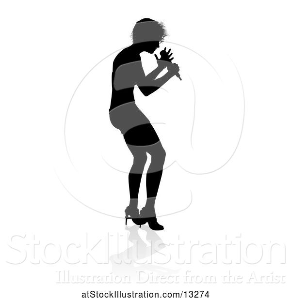 Vector Illustration of Silhouetted Female Singer with a Reflection or Shadow, on a White Background